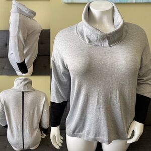 Grey Turtleneck Sweater with Black Cuffs